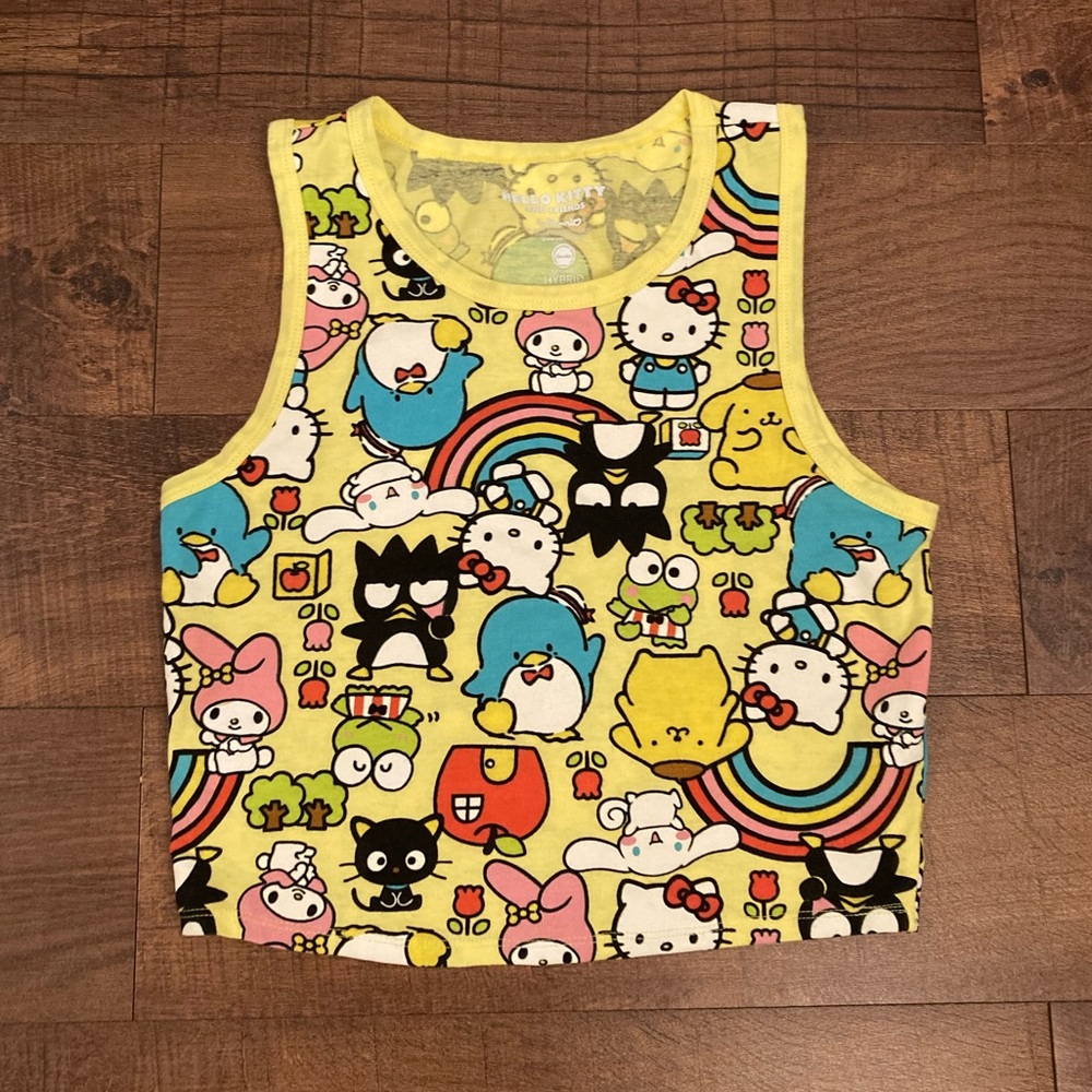 Sanrio Hello Kitty & Friends Yellow Cropped Tank Top Kawaii Kidcore Size Large